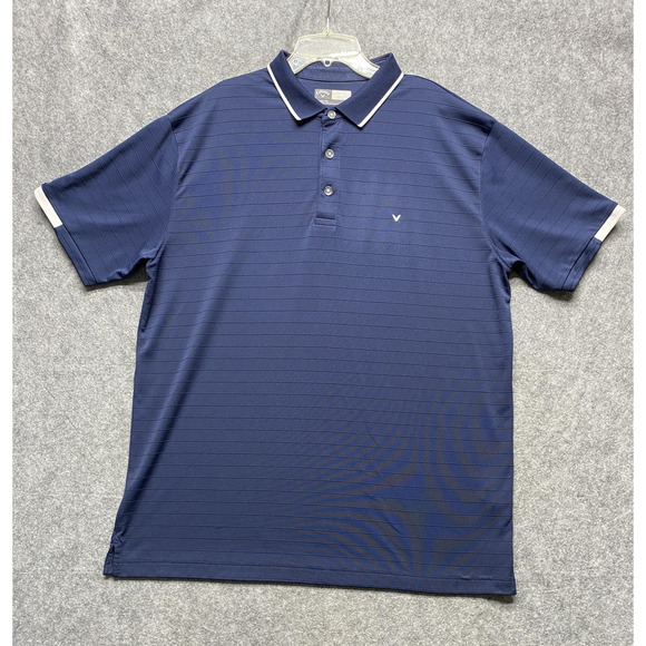 Callaway Polo Shirt Mens XL Navy Blue Opti-Dri Golf Tonal Stripe Short Sleeve - Picture 1 of 9